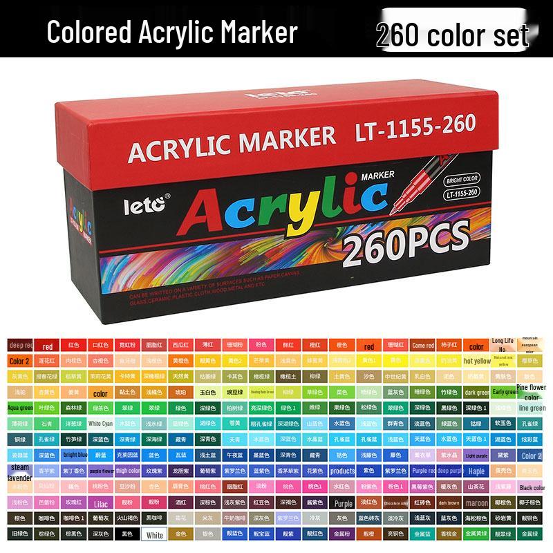 Acrylic Marker Set: 260 Waterproof, Quick-Drying Colors for Art Students and DIY Graffiti.