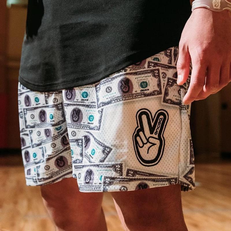 Smvp Us Dollar Bill Print American Style Shorts Men s Summer Breathable Training Mesh Shorts Casual Fitness Sports Pants 3XL белый