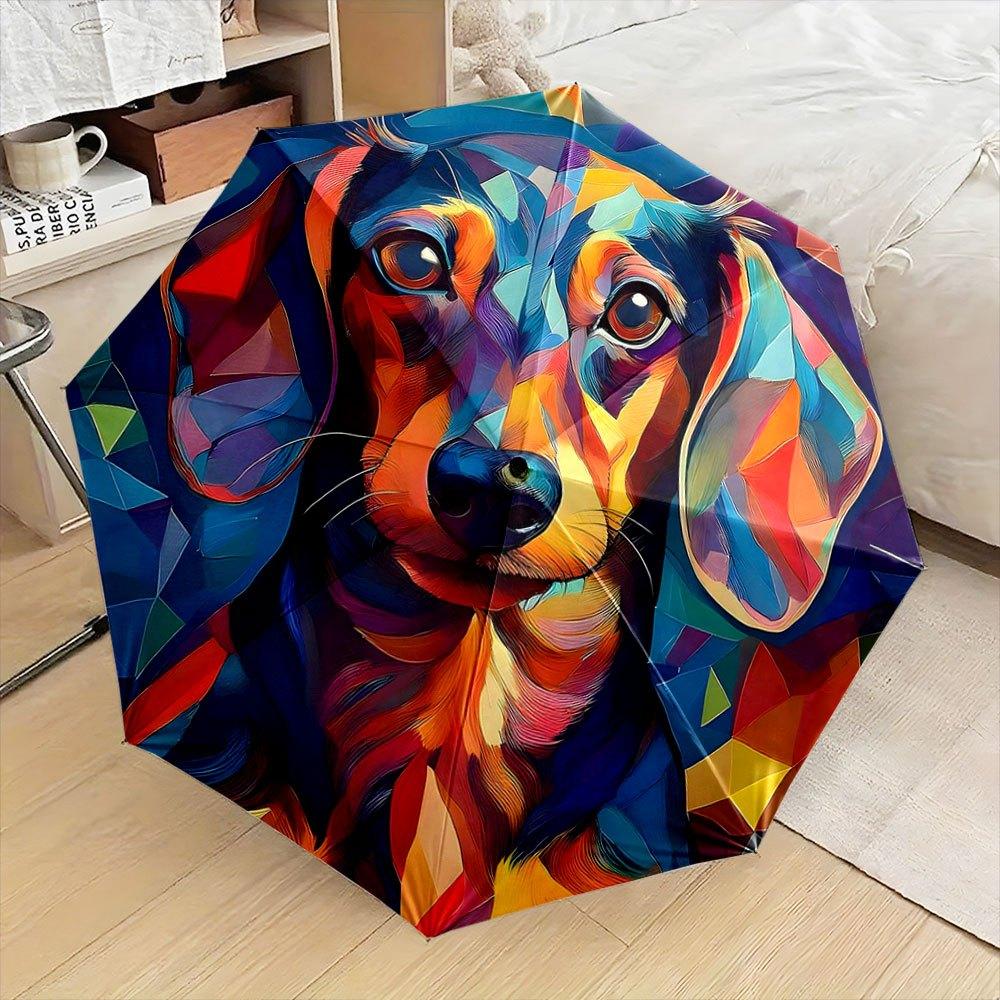A Vibrant Dachshund Portrait On an Abstract Backdrop, This Creative Folding Umbrella Makes a Perfect Gift for Christmas And Ot