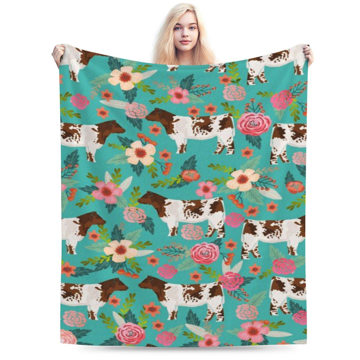 

Shorthorn Cattle Breed Farm Homestead Cows Shorthorn Cow Floral Personalized Comfortable Gift An UltraSoft Micro Fleece Blanket 75x100cm