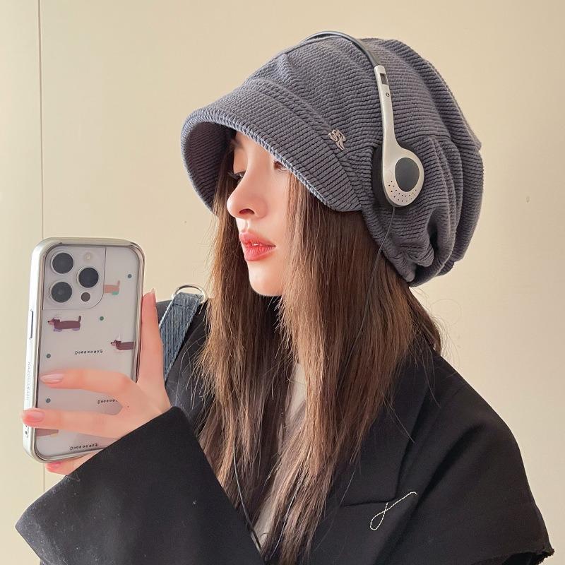 Spring and Autumn Thin Hat Women's Big Head Circumference Show Face Small Baotou Hat Casual Versatile Stacking Hat Warm Cold Hat