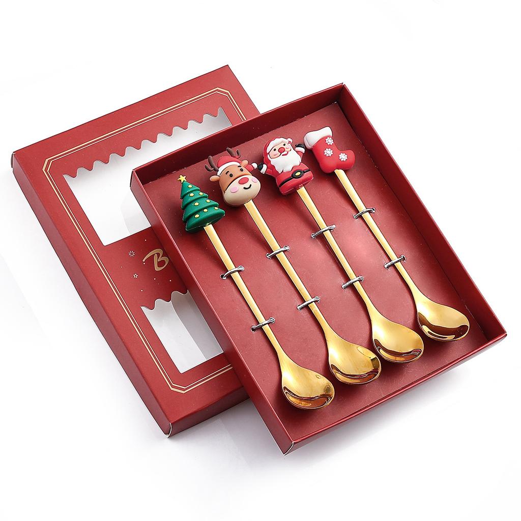 6/4/2 STK Weihnachtsgeschenk Glod Löffel Gabel Set Elch Weihnachtsbaum Dekoration Dessert Scoop Obst Gabel Kaffeelöffel Besteck Set