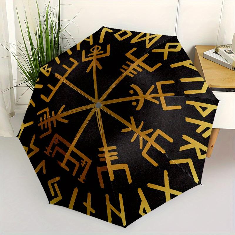 Viking Vegvisir Compass Norse Runes Symbol Tapestry Wall Hanging Decor Umbrella, Portable 3 Fold Compact Umbrella for Men & Women,S98
