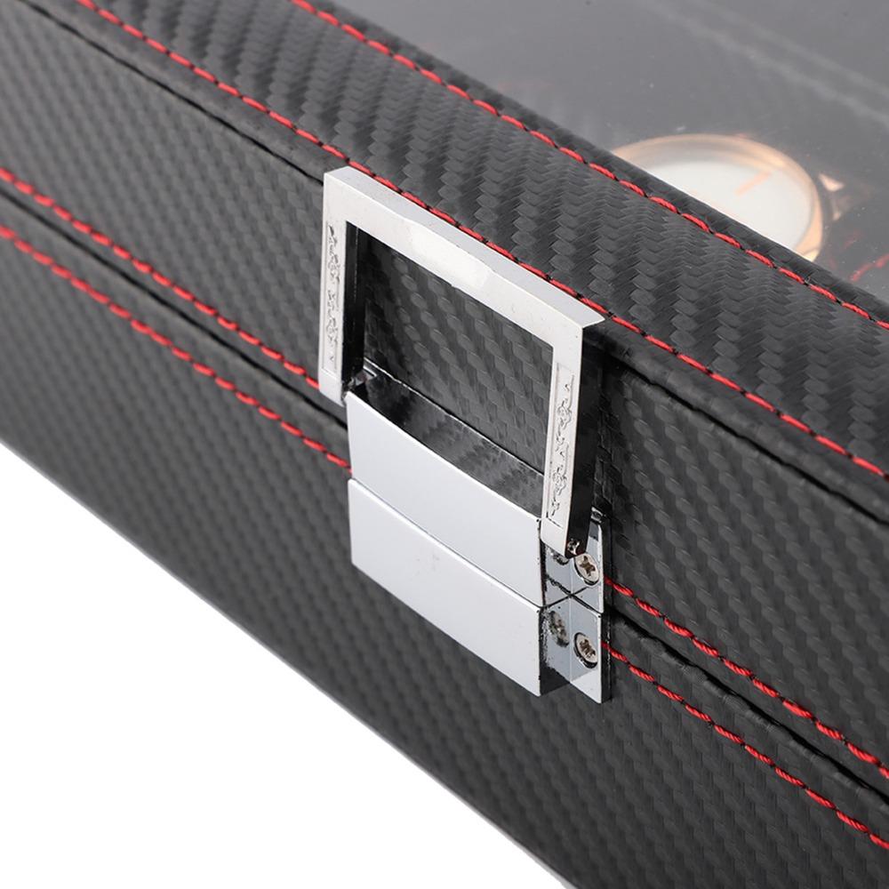 Sturdy Carbon Fiber Watch Box Transparent Window 6 Slots Watch Case Red Line Luxury Watch Display Watch Display