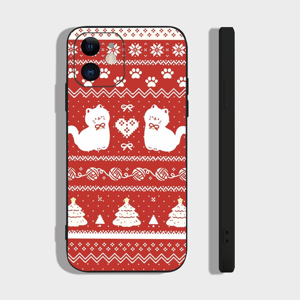 Retro Patterned Red Festive Phone Case For IPhone 17 Air 16 15 14 13 Pro Max 11 12 Black Silicone Cover