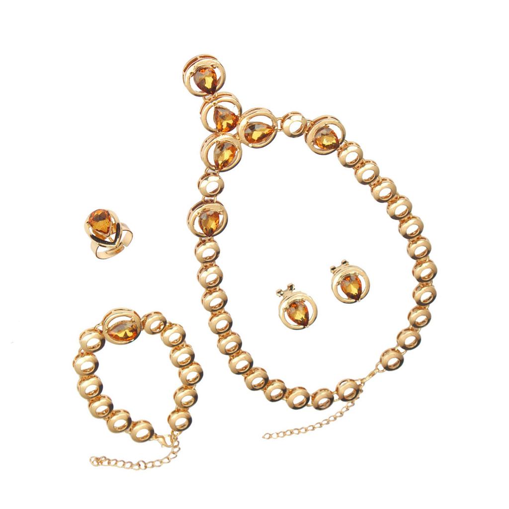 Crystal Necklace Earrings Set Women Wedding Set Fashion Round Crystal Earrings Bracelet Perfect for Bridal Event