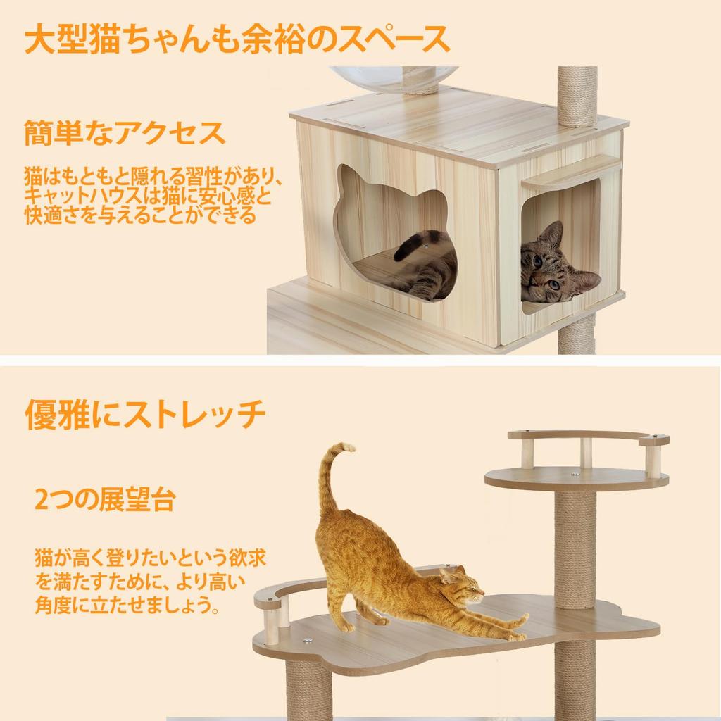 Ojisofu Kratzbaum Hängematte aus Holz Schlankes Design Freistehend für große Katzen Kratzbaum für mehrere Katzen Transparente Schale Kratzstamm Katzenbaum