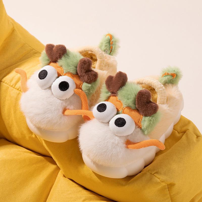 

Детские плюшевые хлопковые тапочки с героями мультфильмов: Милая нескользящая, теплая зимняя меховая домашняя обувь Inner length 14cm [recommended foot length 13cm] светло-желтого