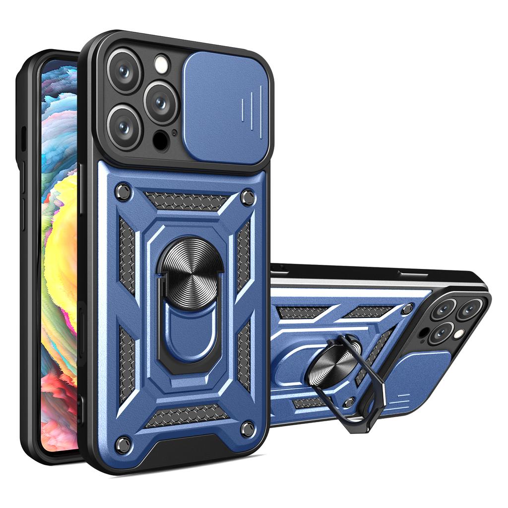 For iPhone 16 Pro Case with Slide Camera Lid PC+TPU Kickstand Phone Cover