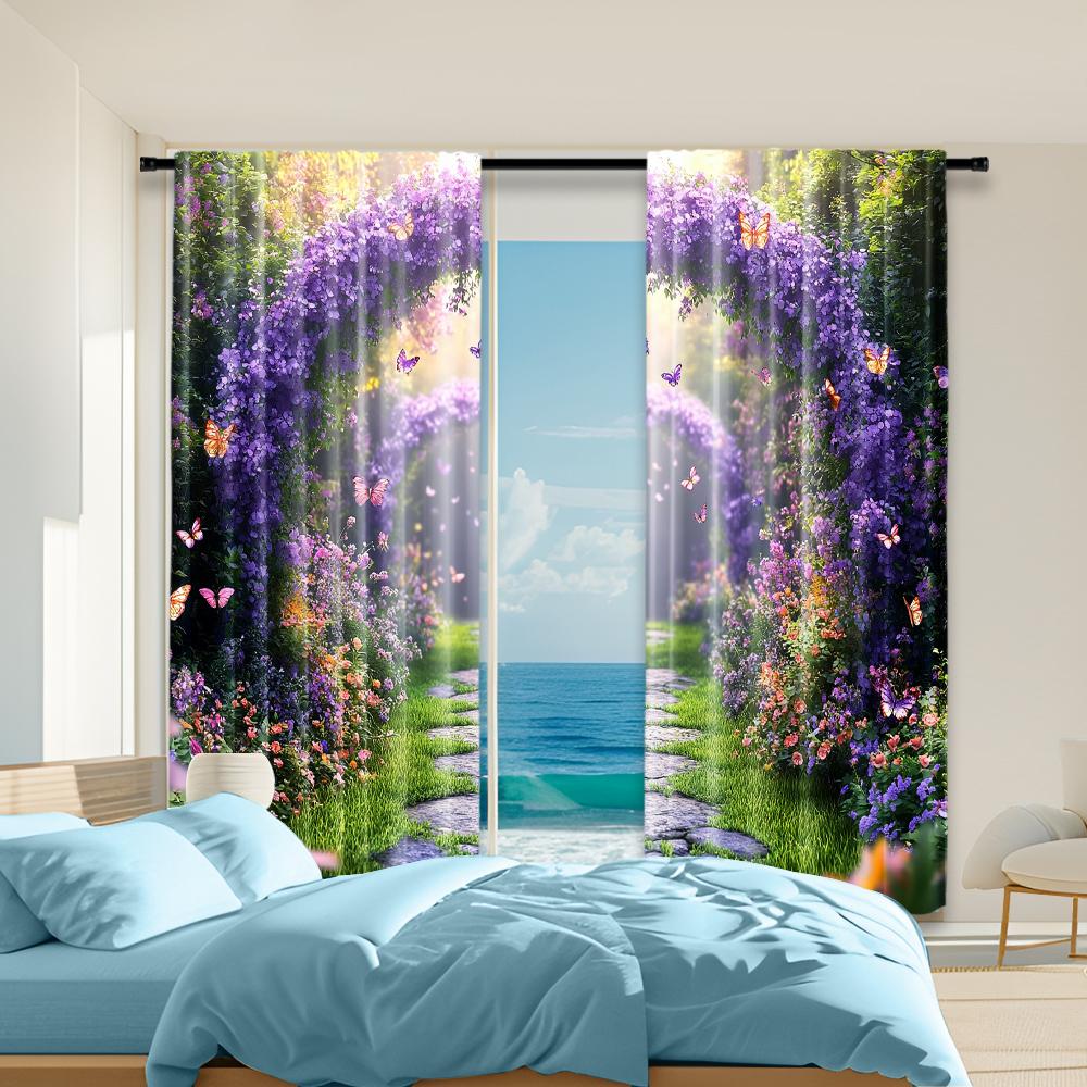 

2 pcs, versatile polyester transparent curtains for home decoration Spring Forest Path for use in bedrooms and living rooms 29x65in(75x166cm)