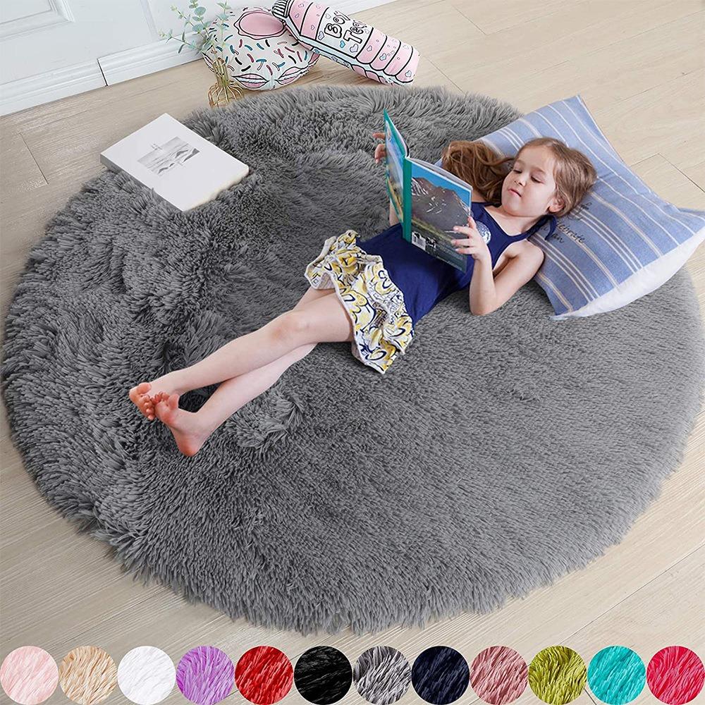 

Plush Round Rug White Children Carpets for Living Room Home Decor Soft Kid Bedroom FloorPlay Mat Baby Room Fluffy Cute Rug Dia 60cm светло-серый