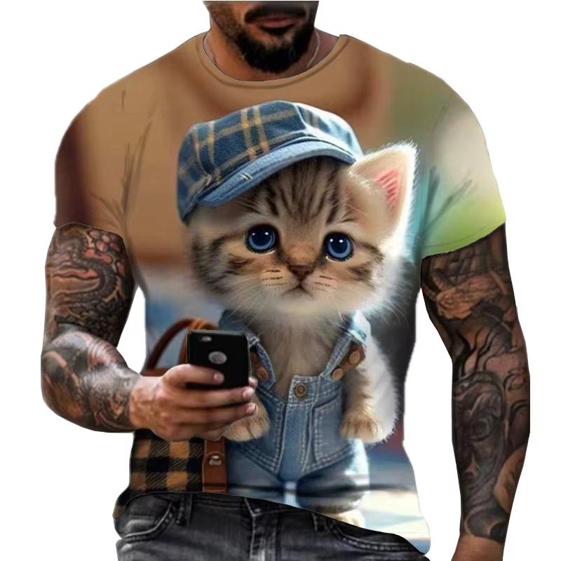 3D Printed Cat Dog T Shirt Men Funny Animal Graphic Tees Summer Fashion Casual Trend Interesting