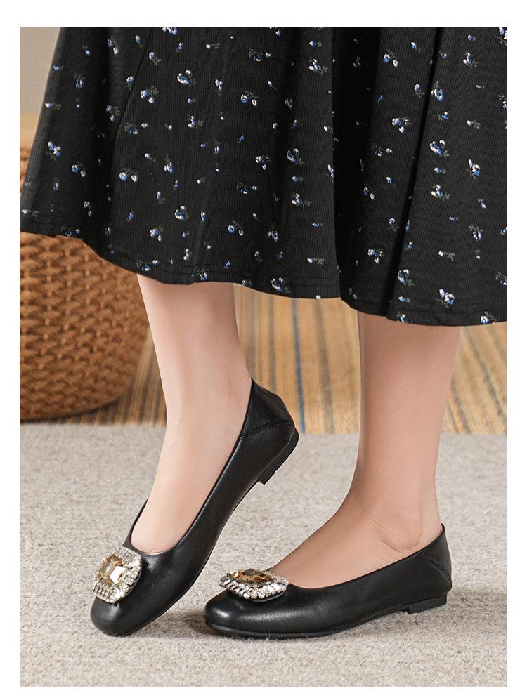 Women's Genuine Leather Slip-On Flats, Nude, Square Toe, Soft Sole, Plus Size, 2025 Edition