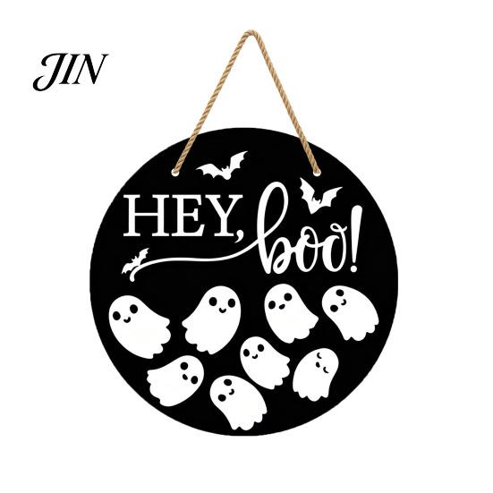 Halloween Door Sign Hanging Sign, Wooden Front Hanger Wreath, Cute Holiday Decoration Ghost Welcome for Porch Wall Indoor Home Durable