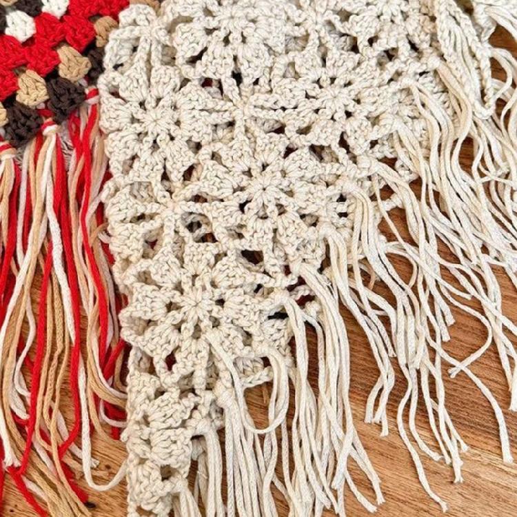 Trendy Fringed Scarf Oversized Triangles Wrap Crochet Tassels Fringe Hip Scarf for Music Festival Goers