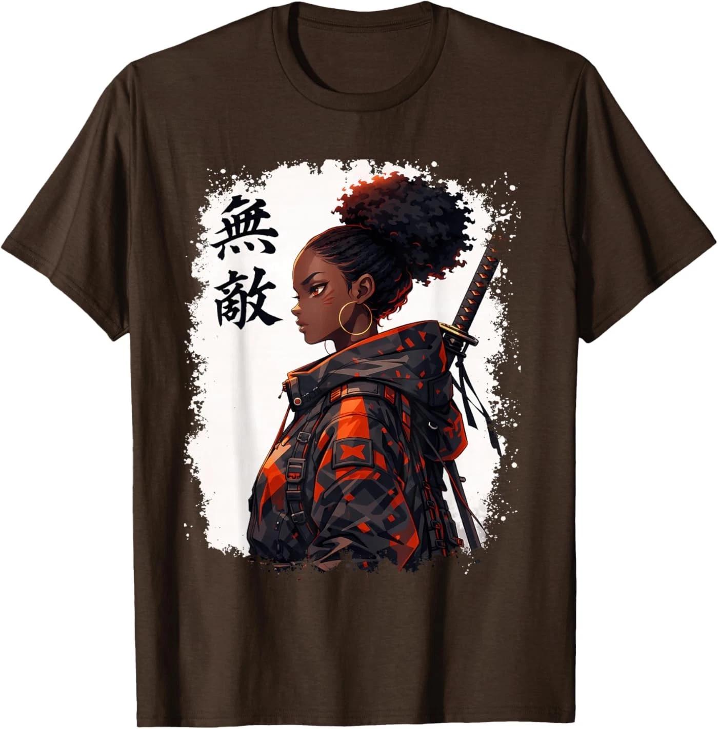 Black Samurai Girl Anime Warrior Afro African Pride T-Shirt 4XL