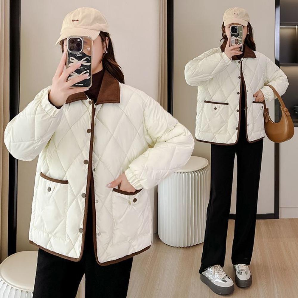Xiaoxiangfeng rhombus down cotton clothes 2025 new leave-in foreign style loose contrasting color versatile short autumn and winter coat