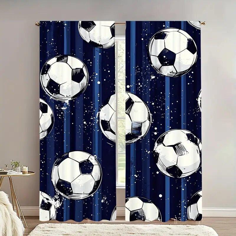 Blue Football Printed Curtains Are Suitable Bedrooms Living Rooms Home Decoration Christmas Curtain For Room Made Of Polyester