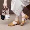 Real Leather Low Heeled Mom Shoes, Summer Anti Slip, Breathable and Comfortable Women's Shoes, Retro Toe Cap Women's Sandals, Velcro