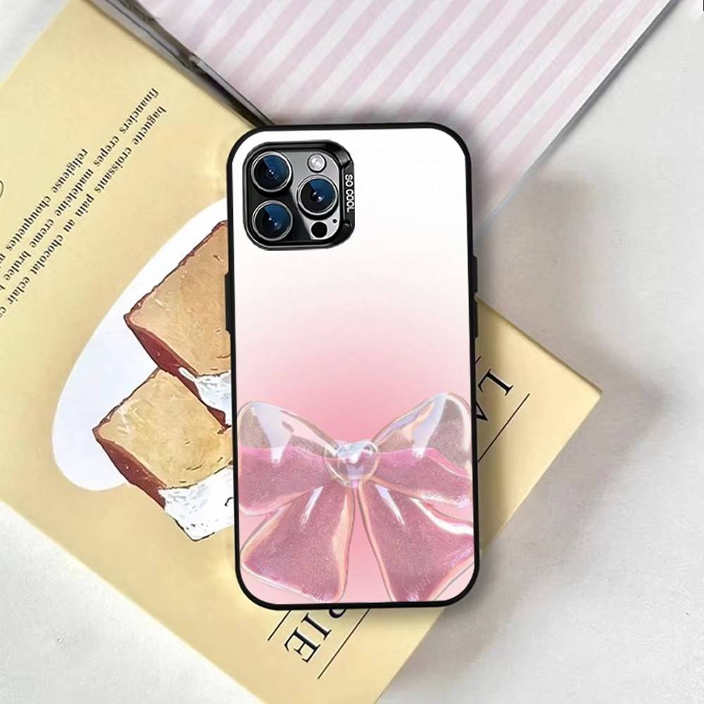 Pink Bows Phone Case For iPhone 17,16,15,14,13,12,11 Plus,Pro Max,XS,Colored Silver Plated Inside Cover