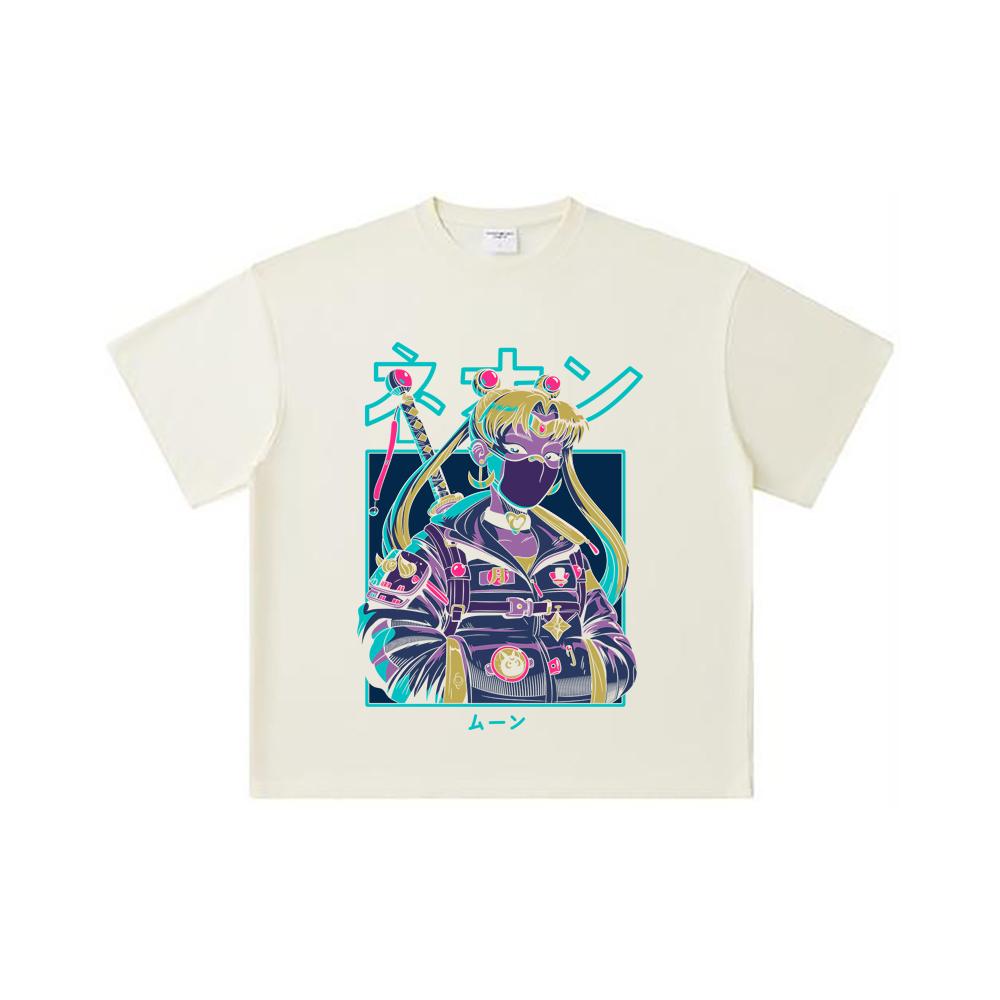 260 GSM Double Yarn 32 Count 100% Cotton Sailor Moon V11 Cyberpunk Print Unisex Heavy Cotton T Shirt