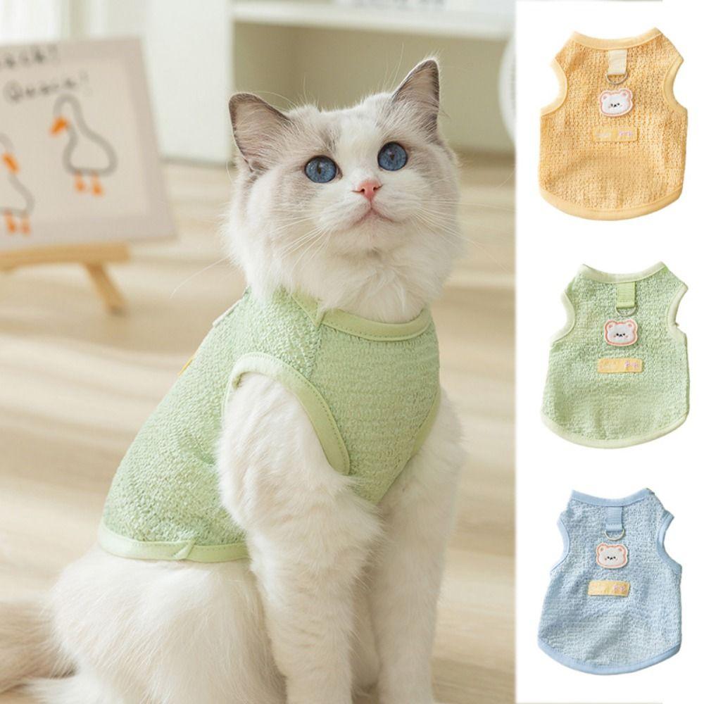 

Soft Breathable Bear Cat Vest Knitted Fabric Bear Traction Vest Cute Cat Cooling T-shirt Summer M зелёный