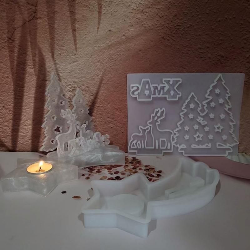 Tealight Candle Holder Resin Mold Candlestick Silicone Mold Christmas Epoxy Casting Mold for Diys Crafts Home Decors