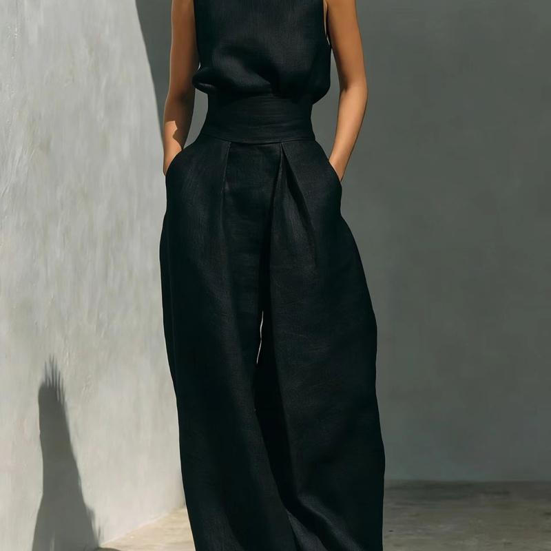 Spring and Summer European Style Women Clothing Cotton Sleeveless Casual Set