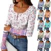 Women's Slim Bottom T-shirt Fashion Casual Gradient Printing Round Neck Pullover Long Sleeve Top