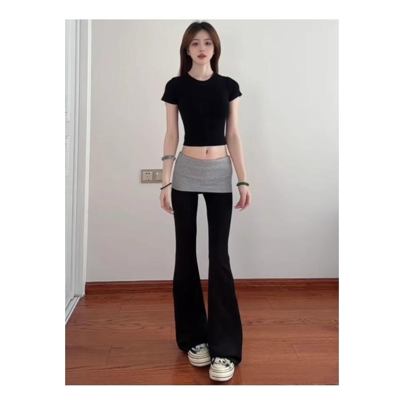Gray Fake Two-piece Bell-bottom Pants for Women In Spring and Autumn New High-waist Drooping Casual Slim Sports Yoga Pants