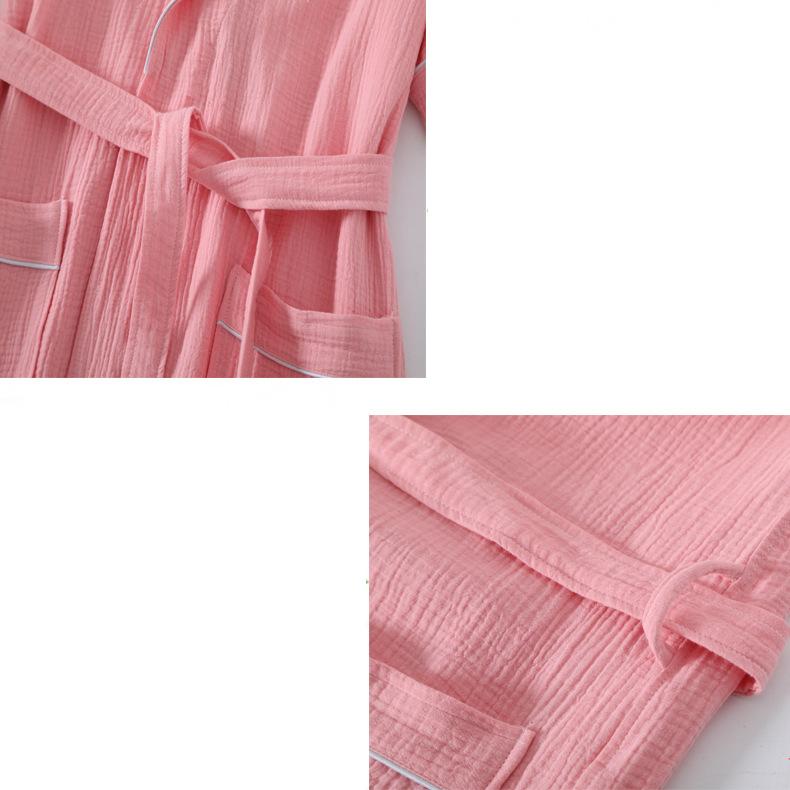 Summer Thin Cotton Bathrobe Double Layer Gauze Short Sleeve Nightgown for Men and Women Absorbing and Quick Drying Bathrobe