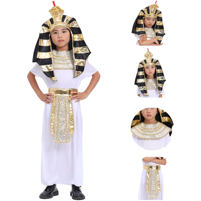 Child Pharaoh Cosplay Costume Ancient Egyptian King Outfit Halloween Props Party