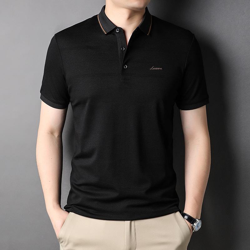 

Men s Polo Shirt Thin Men s Lapel Letter Embroidered Summer Green Casual Cotton Short-sleeved Bottoming Shirt