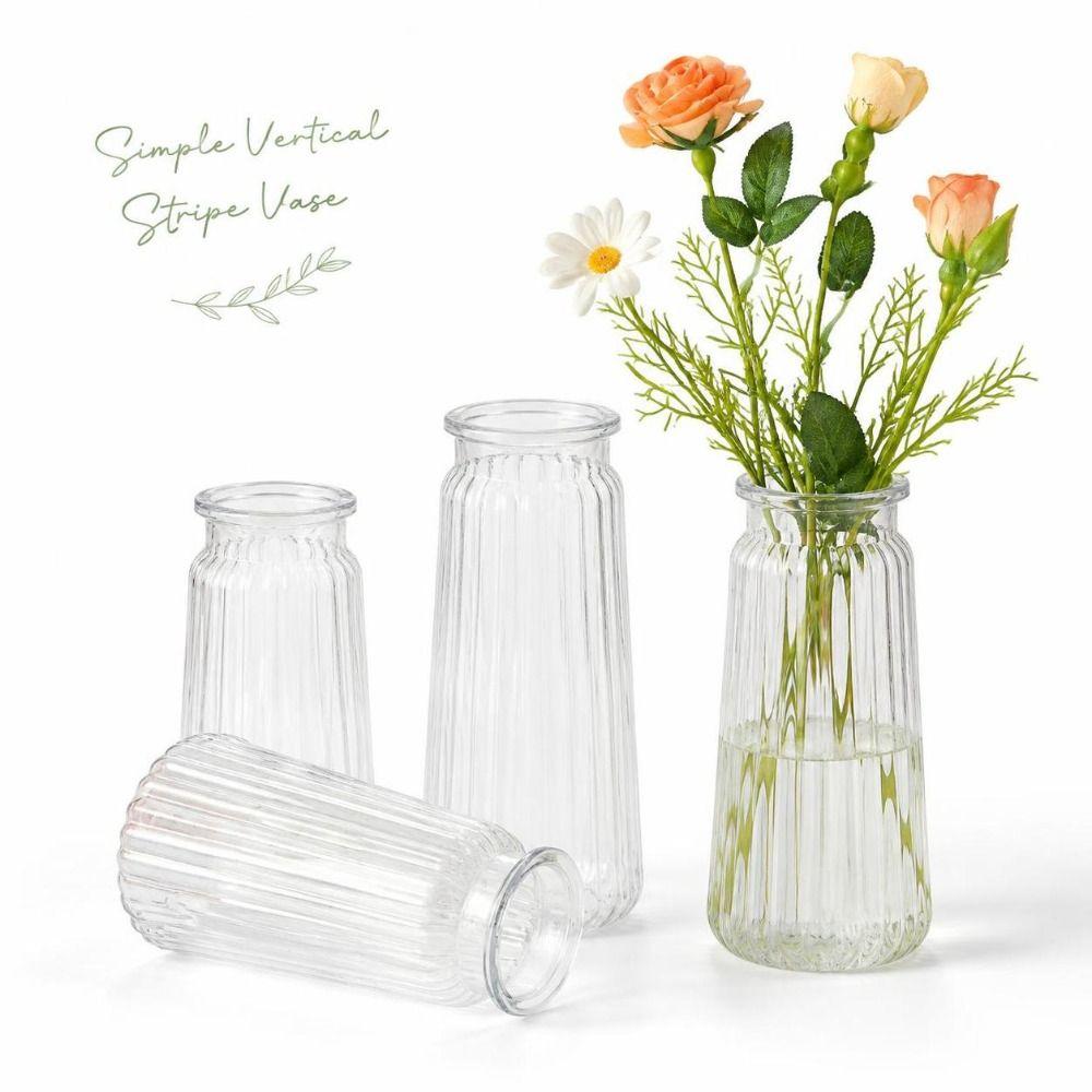 Ribbed Design Clear Flower Vase Nordic Style Flower Arrangement Cylinder Vases Home Decoration