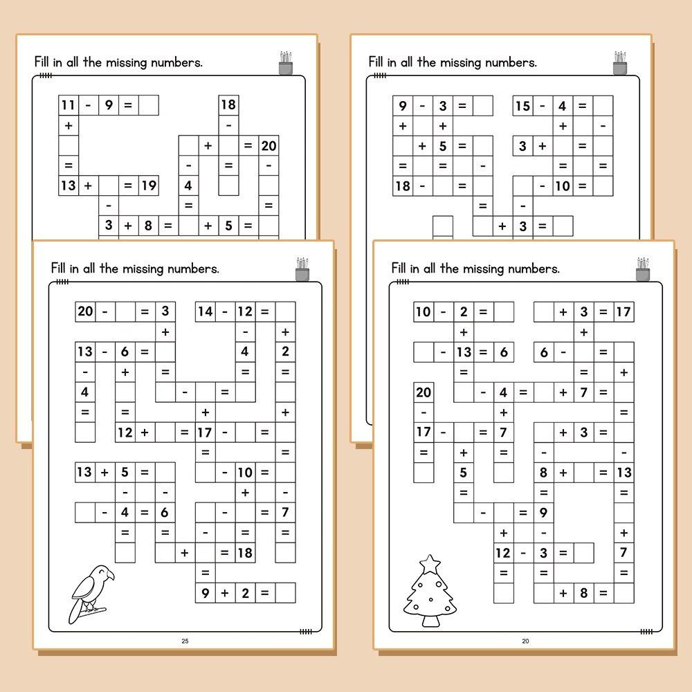 Cahier d'exercices de mathématiques pour enfants Cahier d'activités pour enfants de 5 à 8 ans Mots croisés mathématiques Addition et soustraction Cahier d'apprentissage pour l'éducation précoce