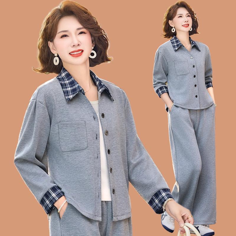 

2026 Young Mother s Spring Casual Sportswear Set: Stylish Jacket & Top for Middle-Aged and Elderly Women XL (for 90-105 jin) сірий колір