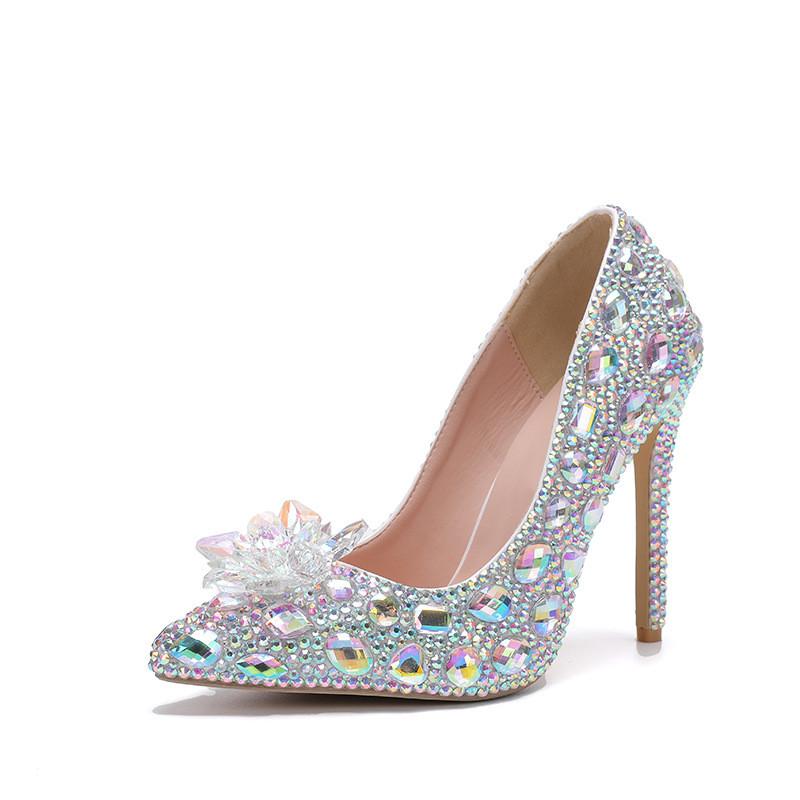 Fashion Luxury Handmade Full Diamonds Rhinestones Women Pumps Fashion Crystal Flowers Stiletto High Heels Lady Banquet Wedding Shones