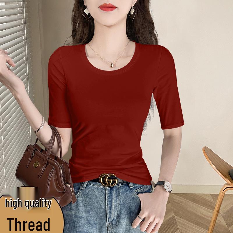 

Solid Color Slim Fit Round Neck Mid-Sleeve Women s Top - 2026 Summer Trendy Style XXL [125-140 kg]