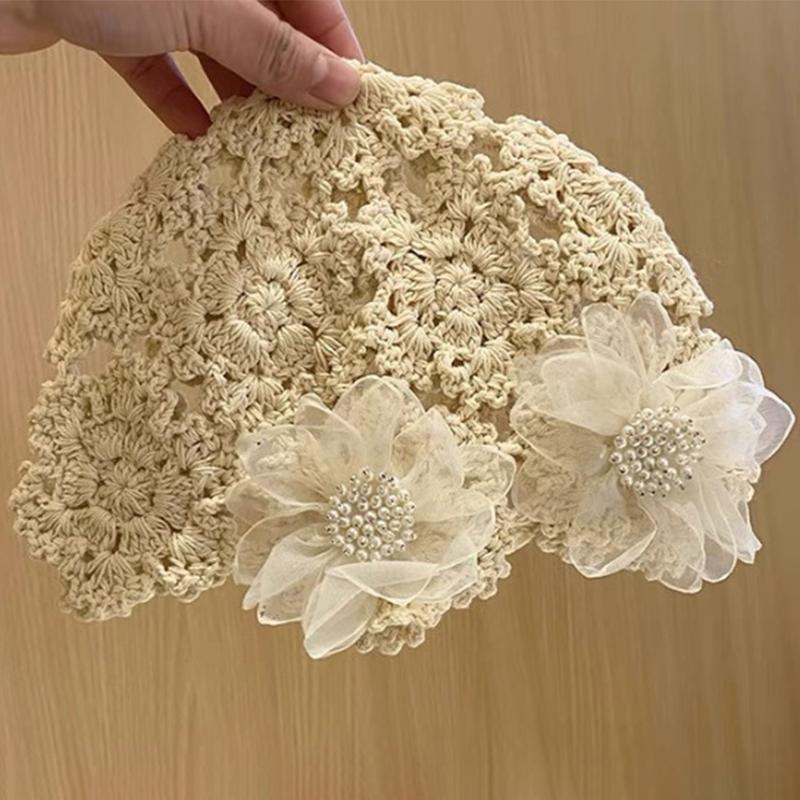 Atmungsaktive Ausgehöhlte Strickmütze Blumen Lässige Baskenmütze Sommer Blumen Atmungsaktive Baumwolle Skullies Sonnenschirm Frauen