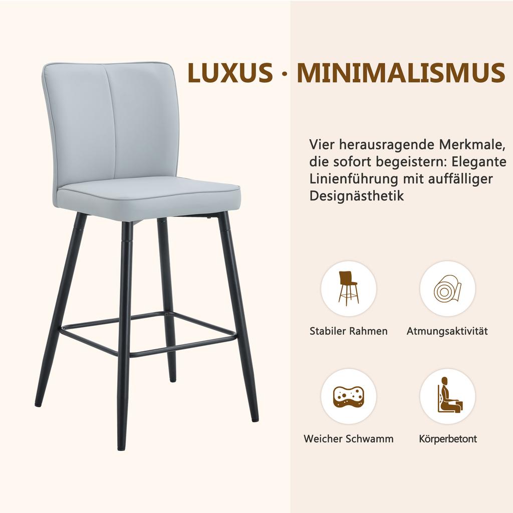 101cm High Light Grey PU Material Bar Chair Two-Piece Set: Ergonomic Backrest, Comfortable and Stylish.