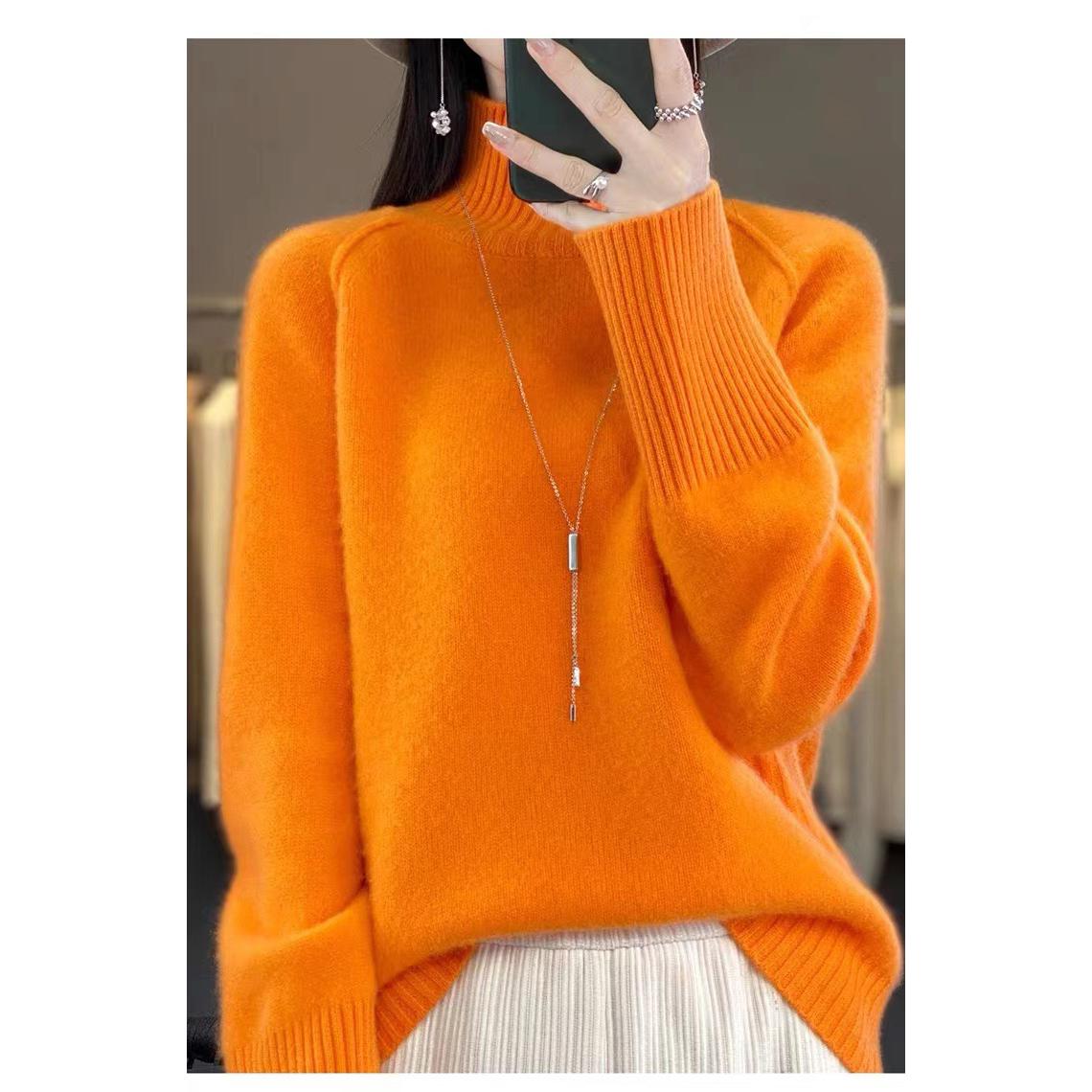 

Кашемировый свитер с воротником, женский, осень-зима, разрез, ленивый свитер, мягкий S оранжевый