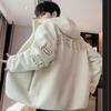 Men Jacket Coat Hooded Long Sleeve Embroidery Letter Print Solid Color Coat Zipper Placket Thick Fleece Warm Winter Outwear