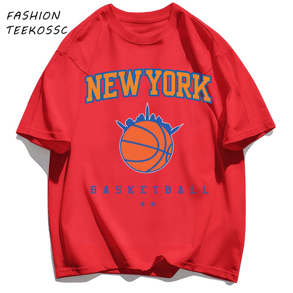 New York Basketball Print Men Basics TShirt Trendy Casual Oversize T Shirts Cotton Soft Streetwear Summer AllMatch Clothes