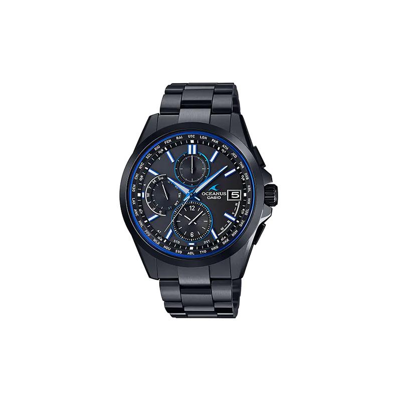 

Casio casual business waterproof artificial sapphire three-hand six-station radio wave solar quartz movement titanium watch strap OCW-T2600B-1AJF чёрный