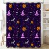 Purple Halloween Shower Curtain With Pumpkin Witches Hat Bats Candy Cane Pattern For Bathroom Decor In Home Accessories