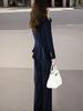 Navy Blue Women's High-End Suit: Spring/Autumn Edition with Wide-Leg Pants for Professional Use