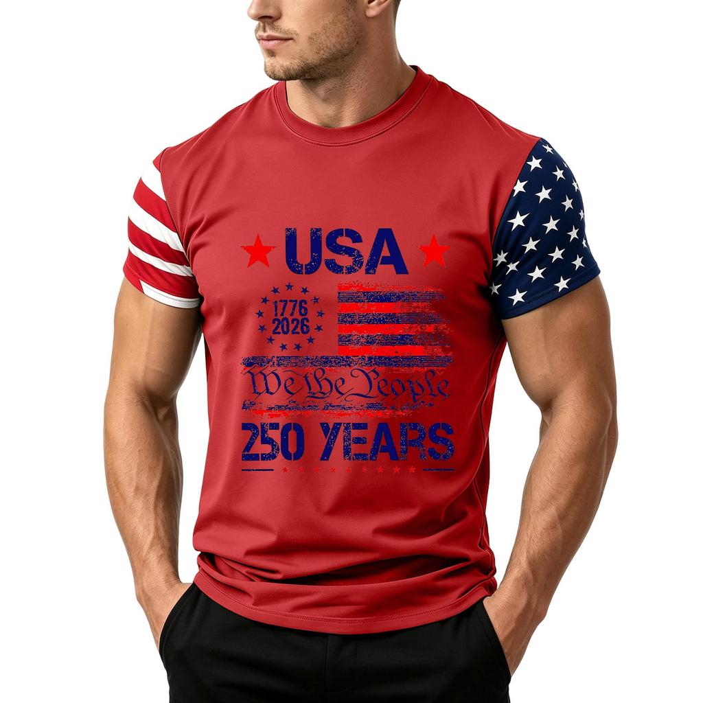 Men's Independence Day Flag Print Short Sleeve T-Shirt, Loose Casual Daily Summer Tops