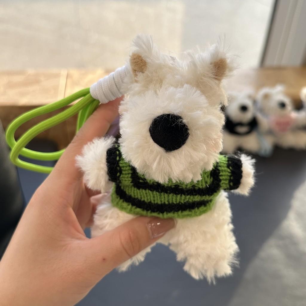 Highland West Plush Toy Dog Pendant Wearing Sweater With Heart Motif For Gift