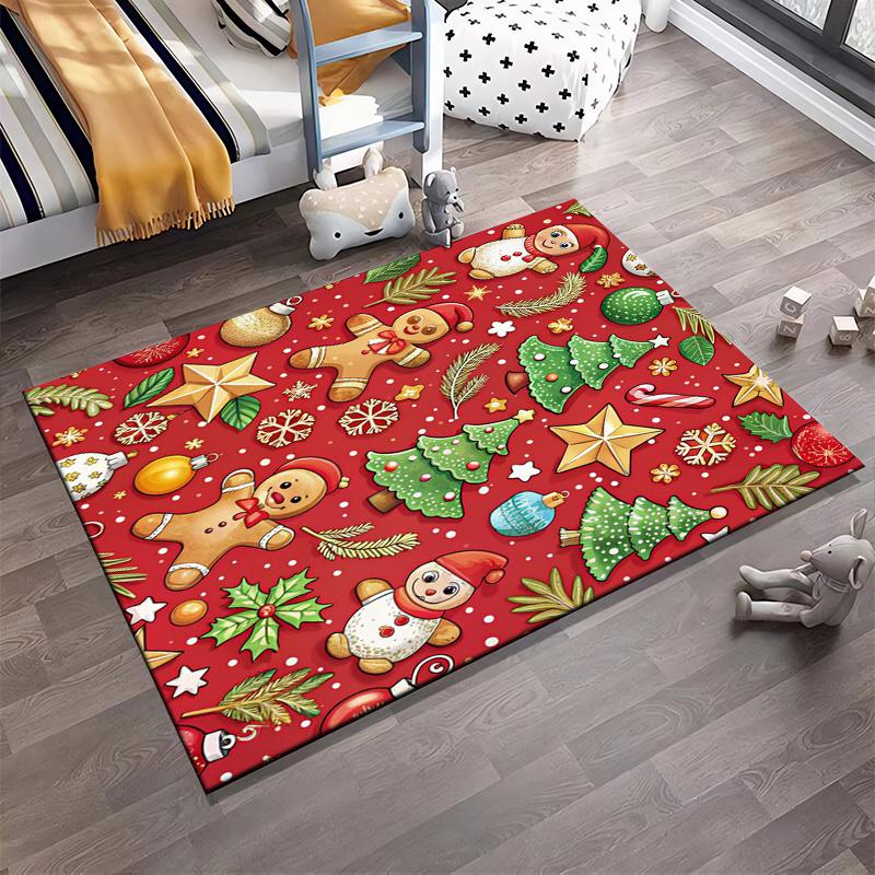 Festive Christmas Pattern Rug Non-slip Rug Suitable for Living Room and Bedroom Sofas