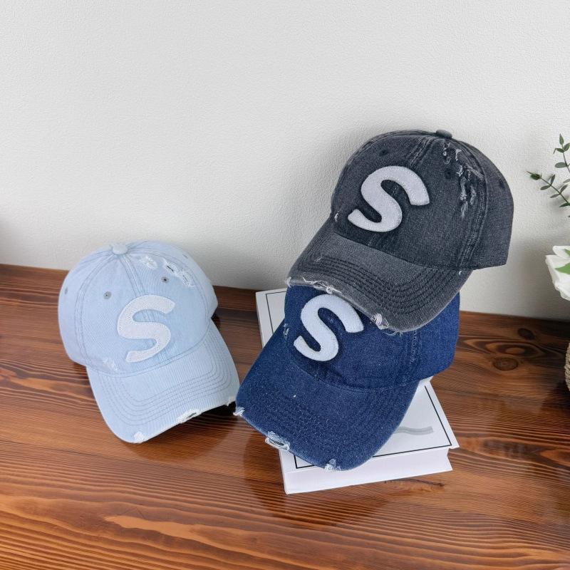 Spring and Autumn New Washed Denim Baseball Cap Children's Fashion Ripped S Letter Versatile Casual Shade Cap Men
